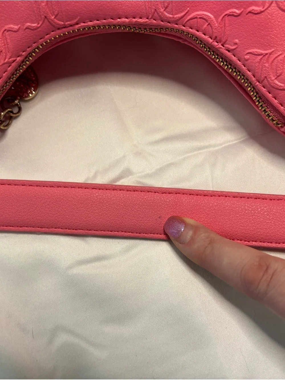 Juicy Couture Embossed hobo Bag with Gold Hardware and Crystal JC Logo